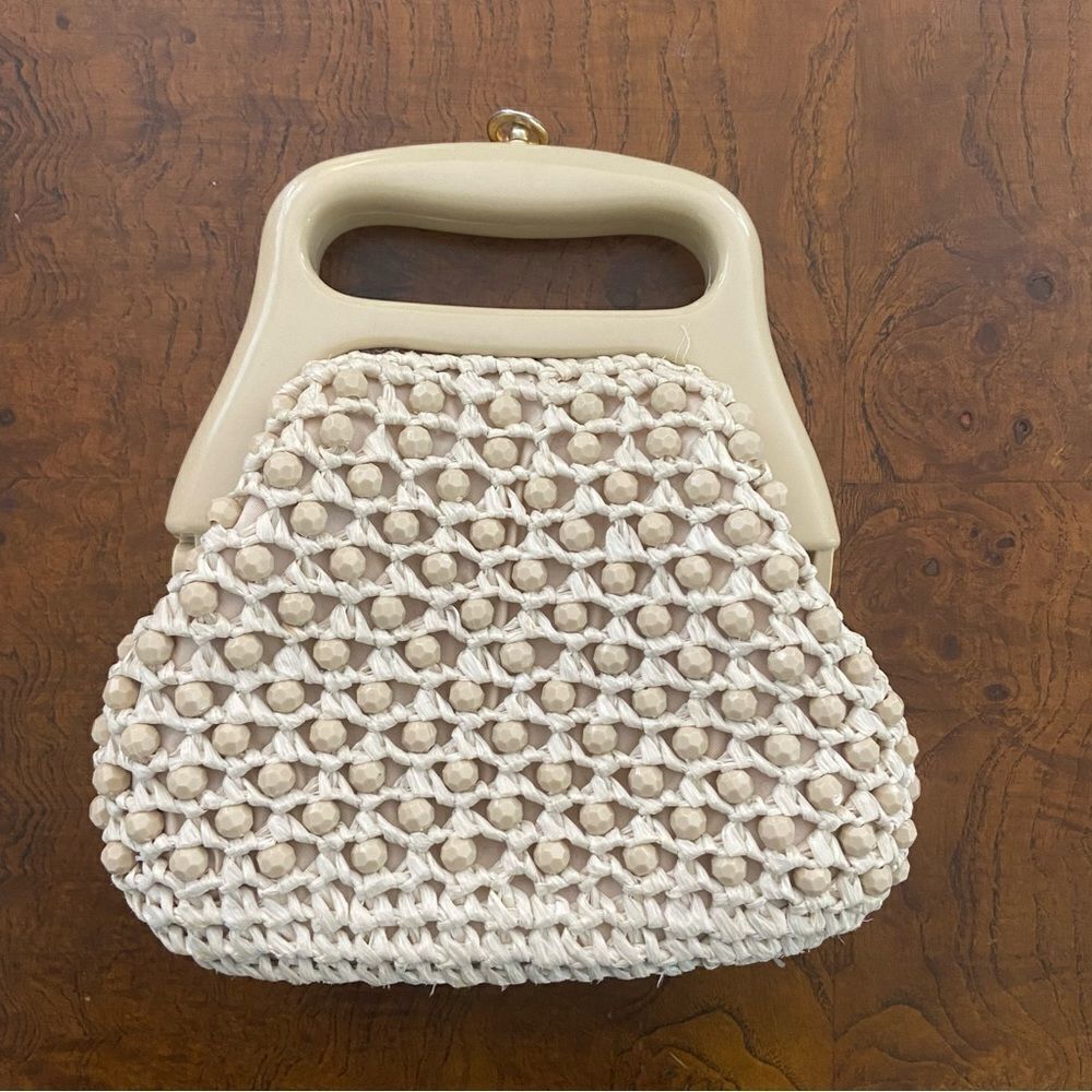 Petite vintage beaded macrame clutch bag made in Italy